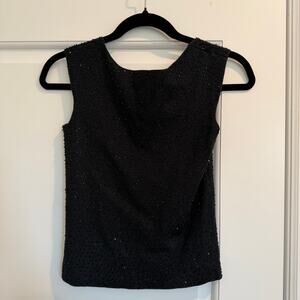 Ann Taylor Black Beaded Silk Knit Sleeveless Top Petite XSP